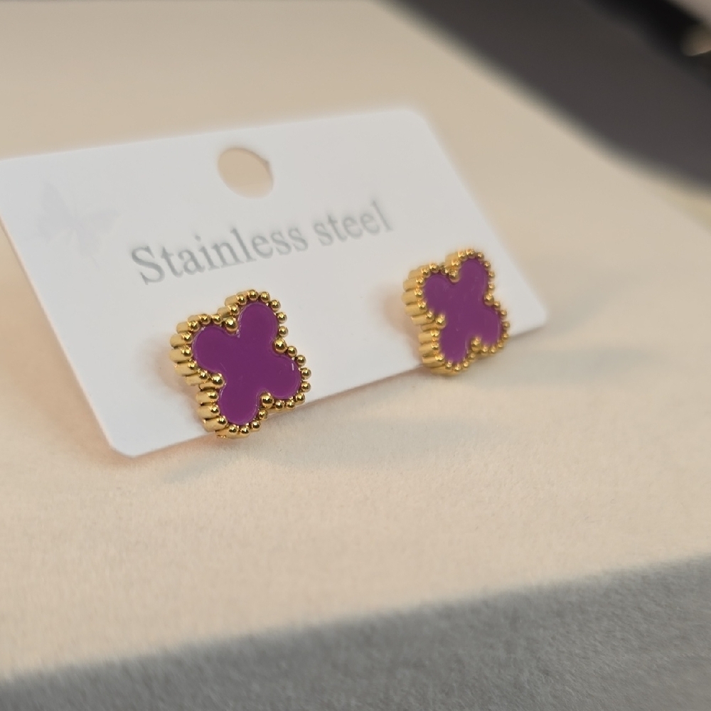 Purple and Gold Stainless Steel Earrings - Picture 6 of 8